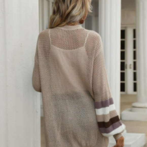 Contrasting Hollow Knit Cardigan - Picture 3 of 3